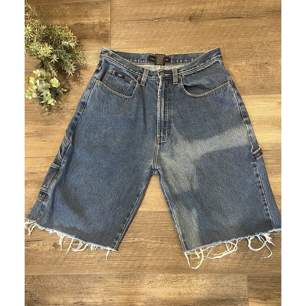 Raw Edge Vintage 90s Y2k Cut Off Utility Jean Shorts Jorts Sz 34 Mens Hipster